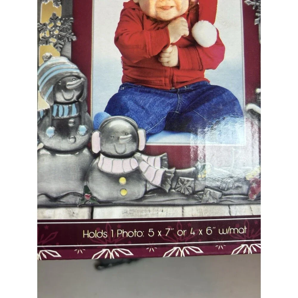Christmas Winter Snowman Pewter Picture Frame 4x6/5x7 Holiday Decor New Open Box